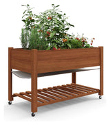 Garvee Jardinière surélevée mobile en cèdre naturel, 122 × 61 × 76 cm, roulettes verrouillables et étagère, pour patio et terrasse - Marron noisette