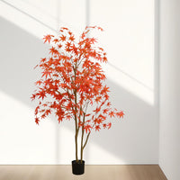Garvee Érable artificiel 150 cm avec pot, feuilles en soie rouge effet automne, branches réalistes, décoration intérieur salon, bureau et porche, double tronc