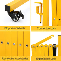 Barrière métallique extensible industrielle Garvee de 3,35 m (11 pi) avec roues, pliable, en alliage d'aluminium, pour chantiers et parkings, robuste et facile à assembler.