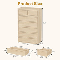 Commode Garvee à 7 tiroirs, chêne naturel, pour chambre à coucher, hauteur 117 cm, robuste, design moderne