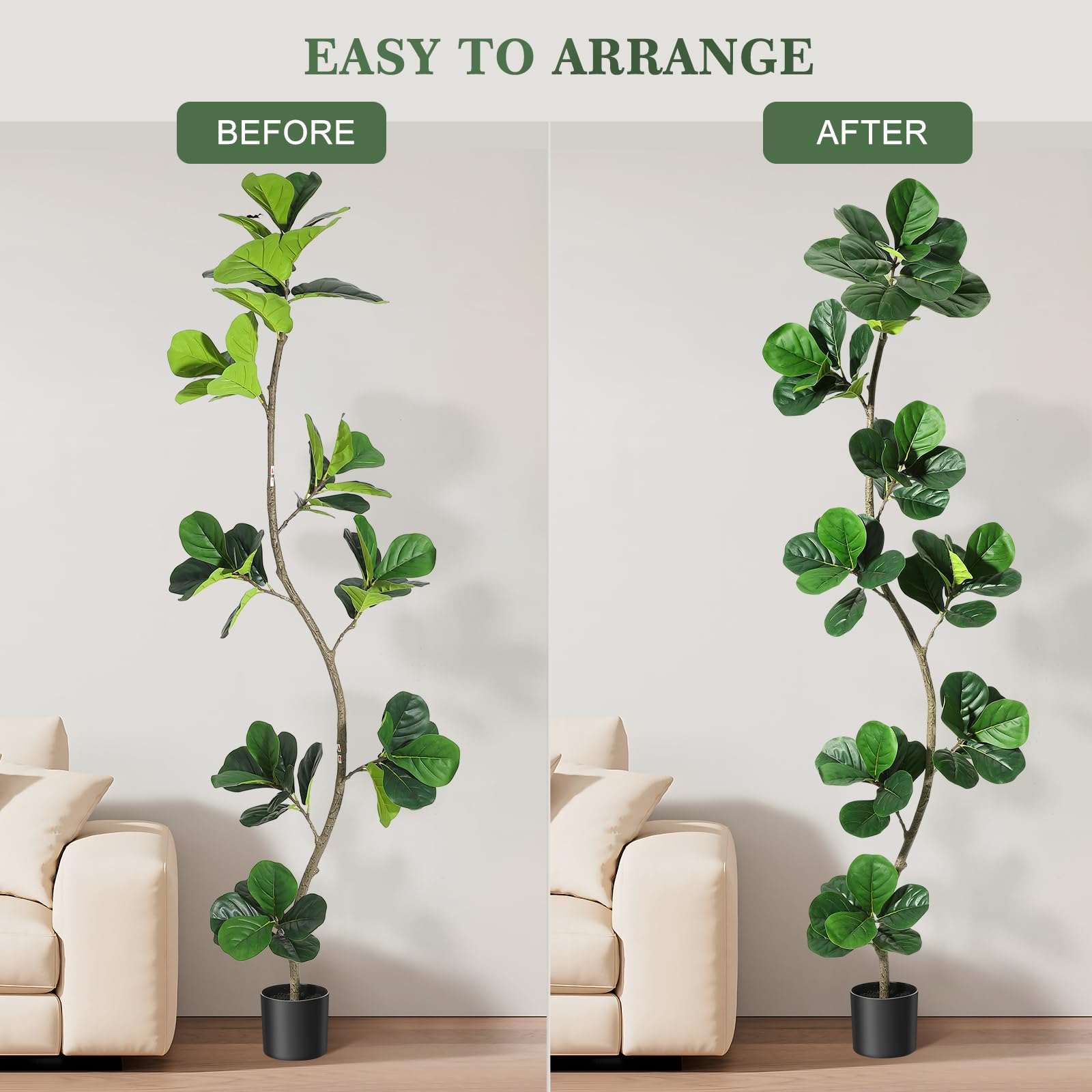 Garvee Ficus Lyrata Artificiel 213 cm, Arbre Décoratif en Forme de S avec Tronc Réaliste et Pot, pour Salon et Bureau
