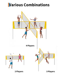 Ensemble de volley-ball Garvee 4 carrés avec filet de 4,27 m (14 pi) à 4 directions, 3 hauteurs réglables, filet en PE et poteaux en fer pour des moments de plaisir en famille en plein air, sac de transport inclus