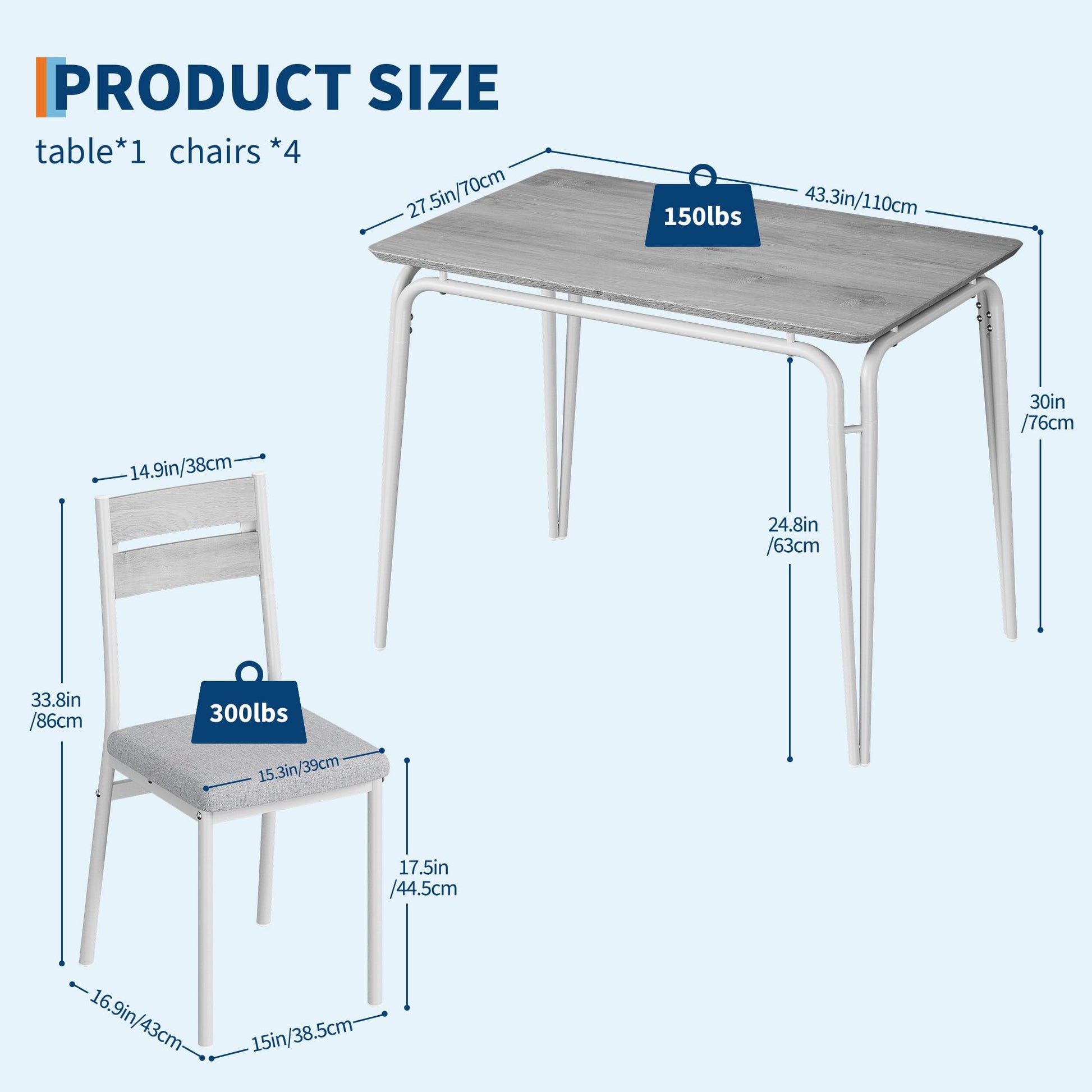 Ensemble de salle à manger Garvee pour 4 personnes, table carrée avec 4 chaises rembourrées, MDF et métal, gain de place et stable, pour les petites pièces et les cuisines.