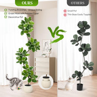 Ficus lyrata artificiel Garvee de 2,13 m (7 pi) avec pot en béton et mousse, idéal pour le salon et le bureau. Facile d'entretien, flexible, feuilles réalistes, vert.