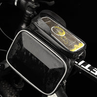 Sacoche de cadre Garvee pour vélo, étanche, réfléchissante, résistante aux déchirures, avec support pour téléphone tactile, idéale pour le VTT et le cyclisme en extérieur, jusqu'à 16,4 cm de diamètre, noire.