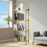Garvee étagère à 4 niveaux avec arche, structure en métal, robuste, idéale pour le salon et le bureau, 183 × 61 × 30 cm, design moderne - 4 niveaux renforcés – Blanc et Doré
