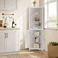 Garvee Meuble d'angle style ferme, 162, 5 cm de hauteur, 6 étagères et 2 portes coulissantes de style grange, étagère réglable, blanc, pour salon et salle de bain, bois, résistant à l'humidité, anti-basculement