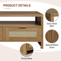 Garvee table basse bohème à 2 niveaux avec rangement, rotin et MDF, 2 tiroirs, style mid-century, chêne, salon et chambre