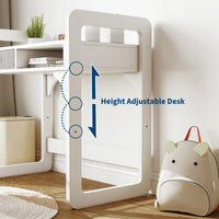 Ensemble bureau et chaise pour enfants Garvee avec rangement, tabouret rembourré en PU, bois, robuste et durable, blanc, chambre et salle de jeux