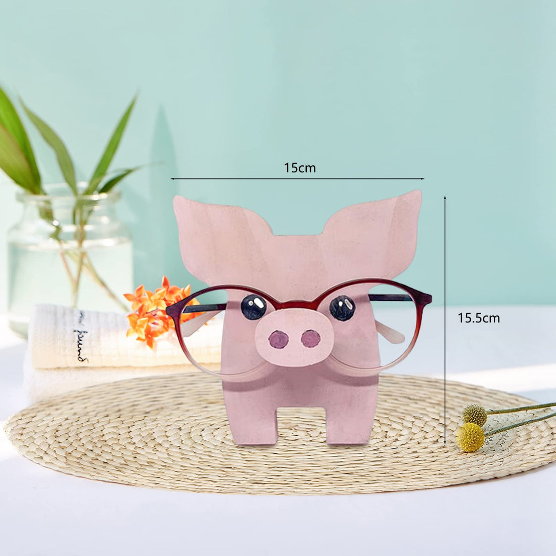 Garvee Porte-lunettes en bois, en forme de cochon, motif animal, robuste et compact, idéal pour le bureau et la maison.