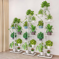 Support à plantes Garvee à 7 niveaux avec 8 pots, en métal, pieds réglables, pour intérieur et balcon, gain de place, noir
