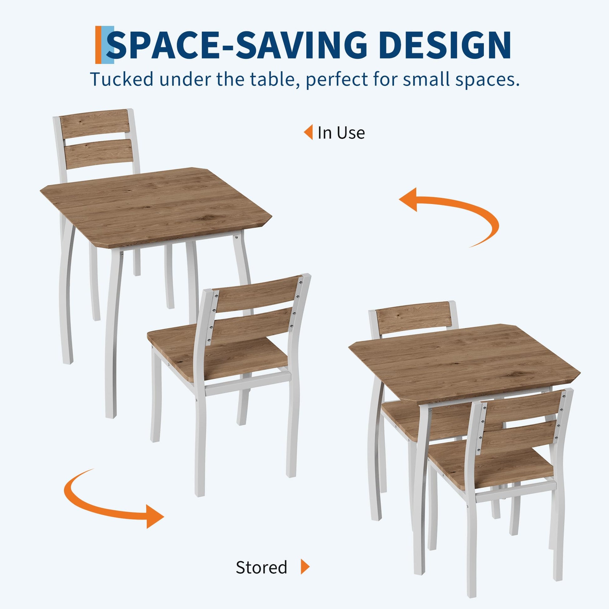 Ensemble de salle à manger Garvee pour 2 personnes avec table carrée et pieds en forme de O, structure en métal et chaise rembourrée, blanc et naturel, idéal pour les petites pièces et les appartements.