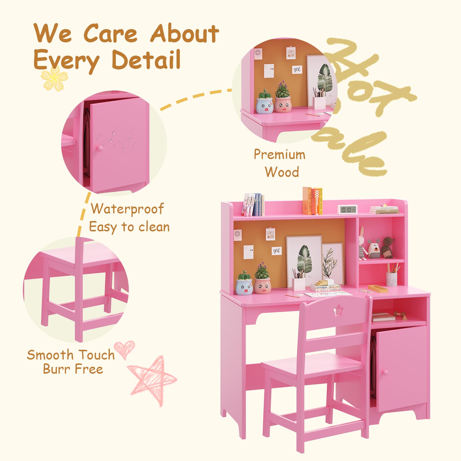 Bureau enfant Garvee avec chaise, en bois, ergonomique, avec espace de rangement, pour les 3-12 ans, idéal pour étudier ou dormir dans une chambre, résistant aux rayures