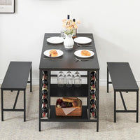 Ensemble de salle à manger Garvee pour 4 personnes avec casier à vin, espace de rangement, métal et bois, gain de place, robuste, idéal pour les petites pièces