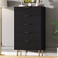 Garvee commode moderne à 5 tiroirs avec panneau cannelé, bois MDF, poignées en métal, pour chambre et couloir, 66 × 33 × 12 cm, noir
