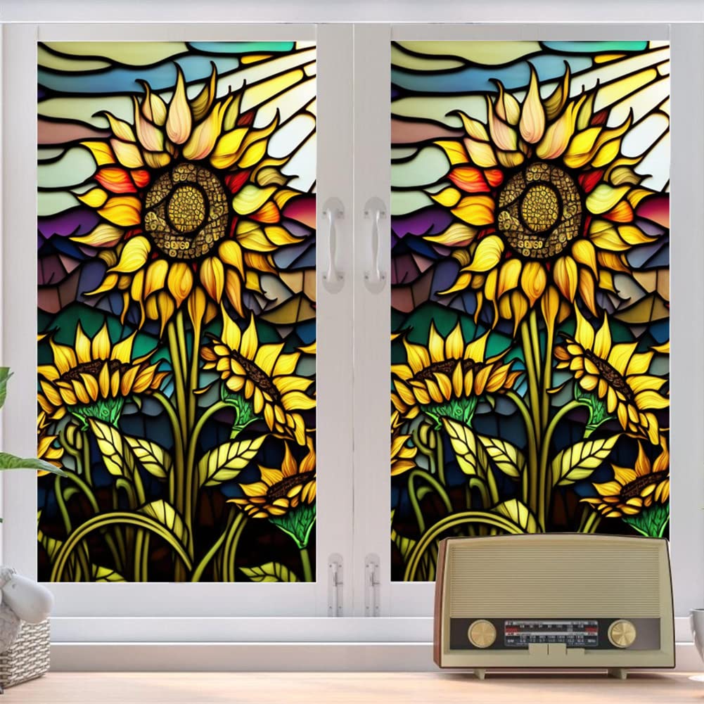 Film adhésif pour vitres Garvee, motif tournesol, adhérence statique, protection UV, 60 x 100 cm, pour la maison et le bureau