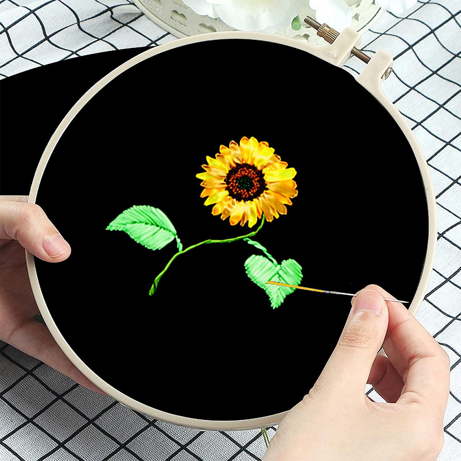 Kit de broderie Garvee pour débutants : sac fourre-tout à motif floral, loisirs créatifs, coton, ensemble complet, idée cadeau.