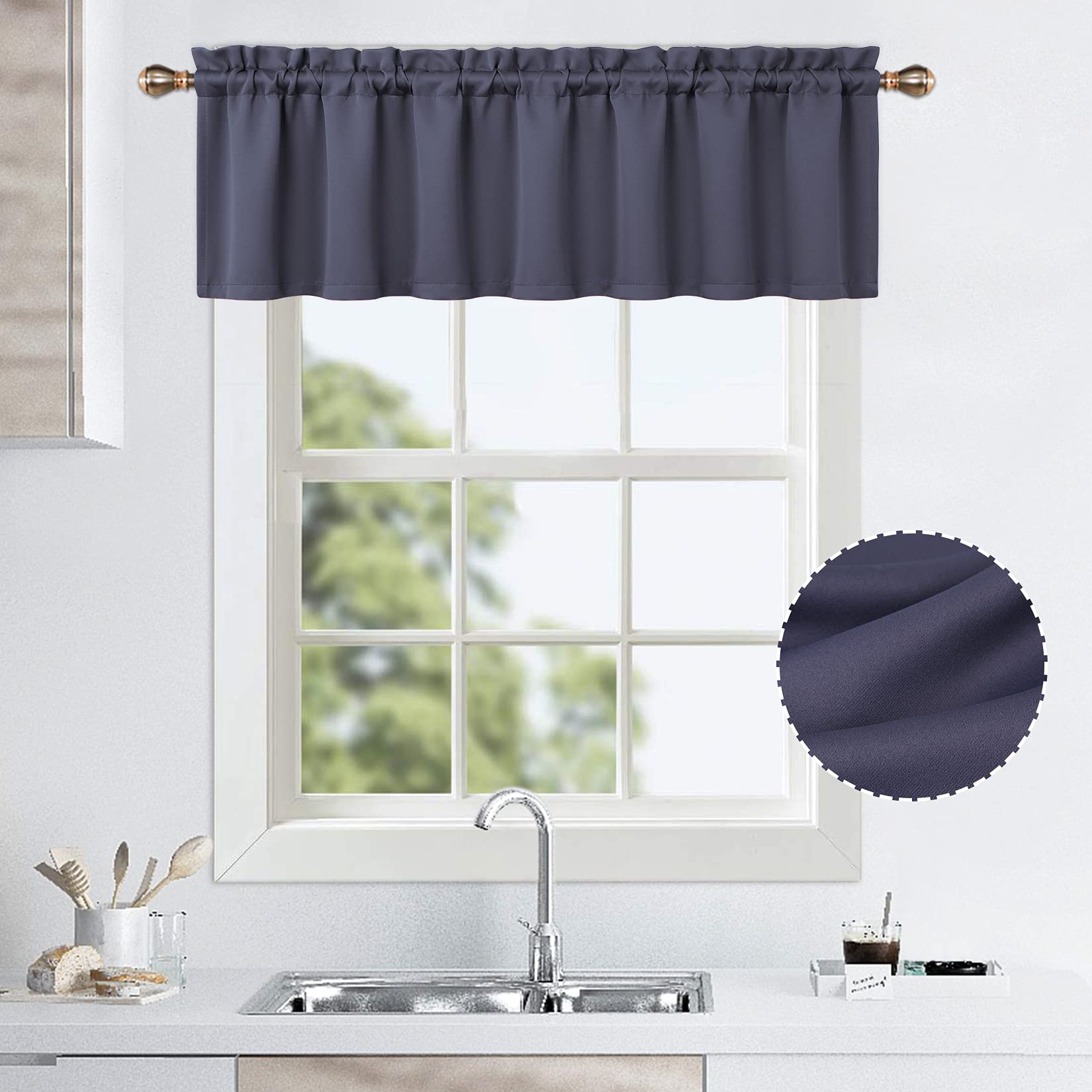 Rideaux de cuisine occultants thermiques Garvee Valance, gris foncé, pour petites fenêtres, cuisine, chambre, 52 x 15 cm