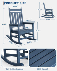 Garvee Chaise à bascule d’extérieur en PEHD effet bois, dossier haut, charge 172 kg, résistante aux intempéries, bleu marine, terrasse et patio
