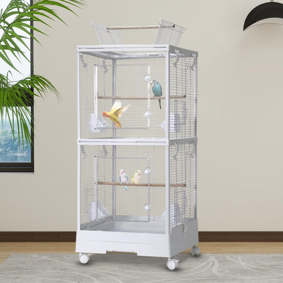 Garvee Cage à oiseaux pour petites perruches, 101,6cm, avec roulettes, 3 en 1, pour la maison et les voyages, structure en acier, filet amovible