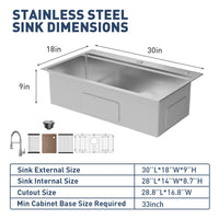 Garvee Évier encastrable en acier inoxydable 76 x 46 cm, cuve simple profonde 23 cm, kit d’accessoires inclus, idéal cuisine, bar et atelier, gris argenté