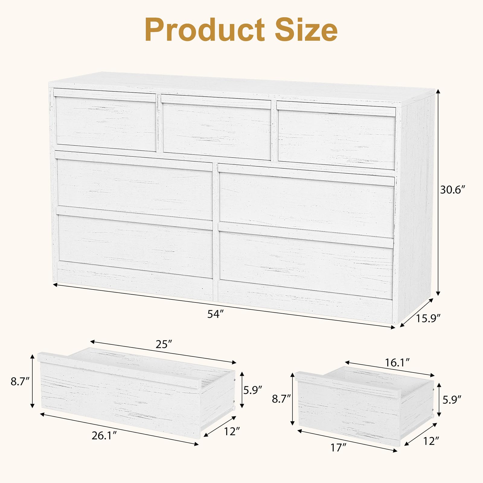 Garvee commode à 7 tiroirs avec grand espace de rangement, bois robuste pour la chambre et le salon, 137 × 40 × 78 cm, brun