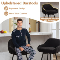 Tabourets de bar pivotants modernes Garvee, lot de 2, hauteur comptoir 66 cm, tissu sherpa, pieds en métal, noir, îlot de cuisine