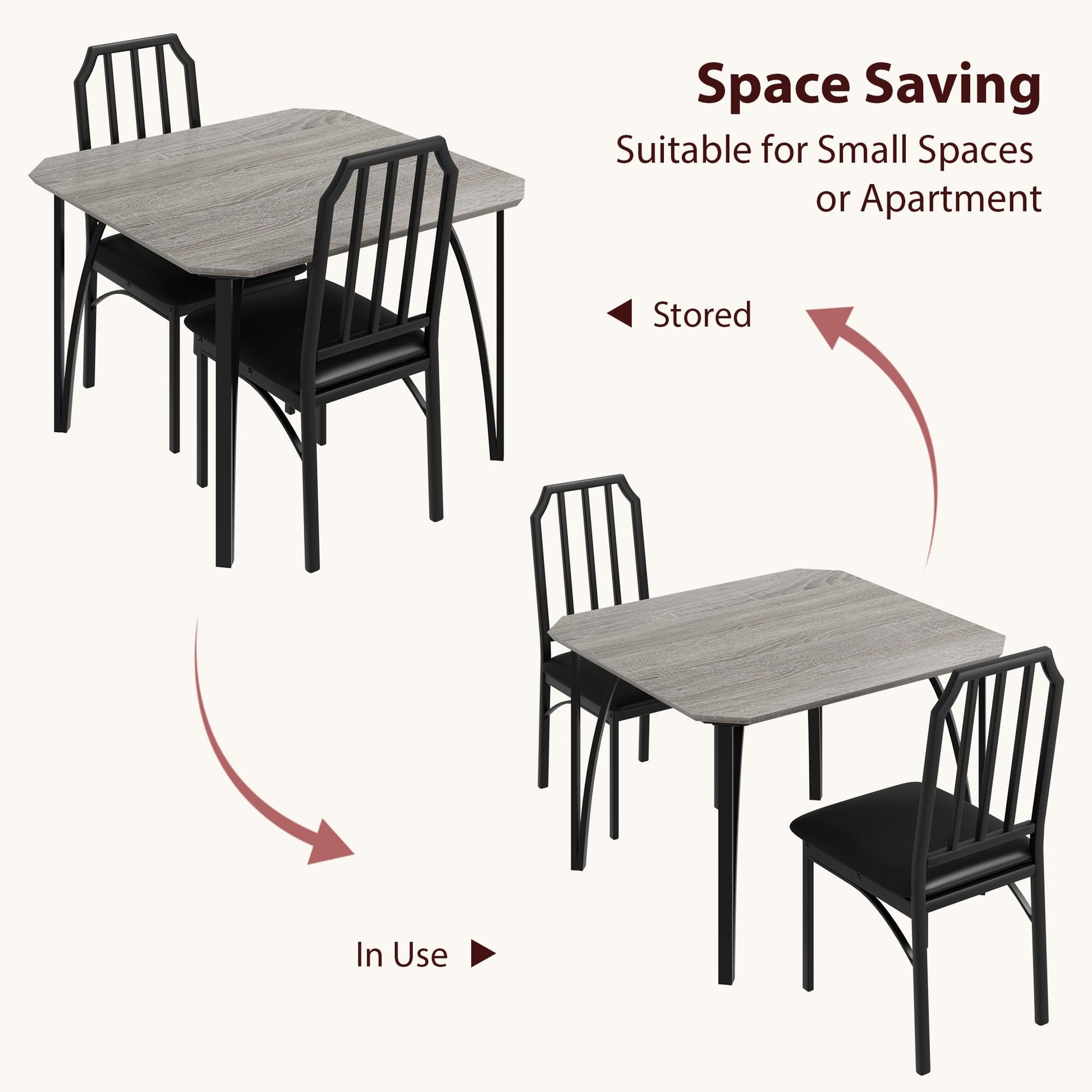 Ensemble de salle à manger Garvee pour 2 personnes, design chanfreiné, 3 pièces, sièges rembourrés, gris, compact pour petits espaces