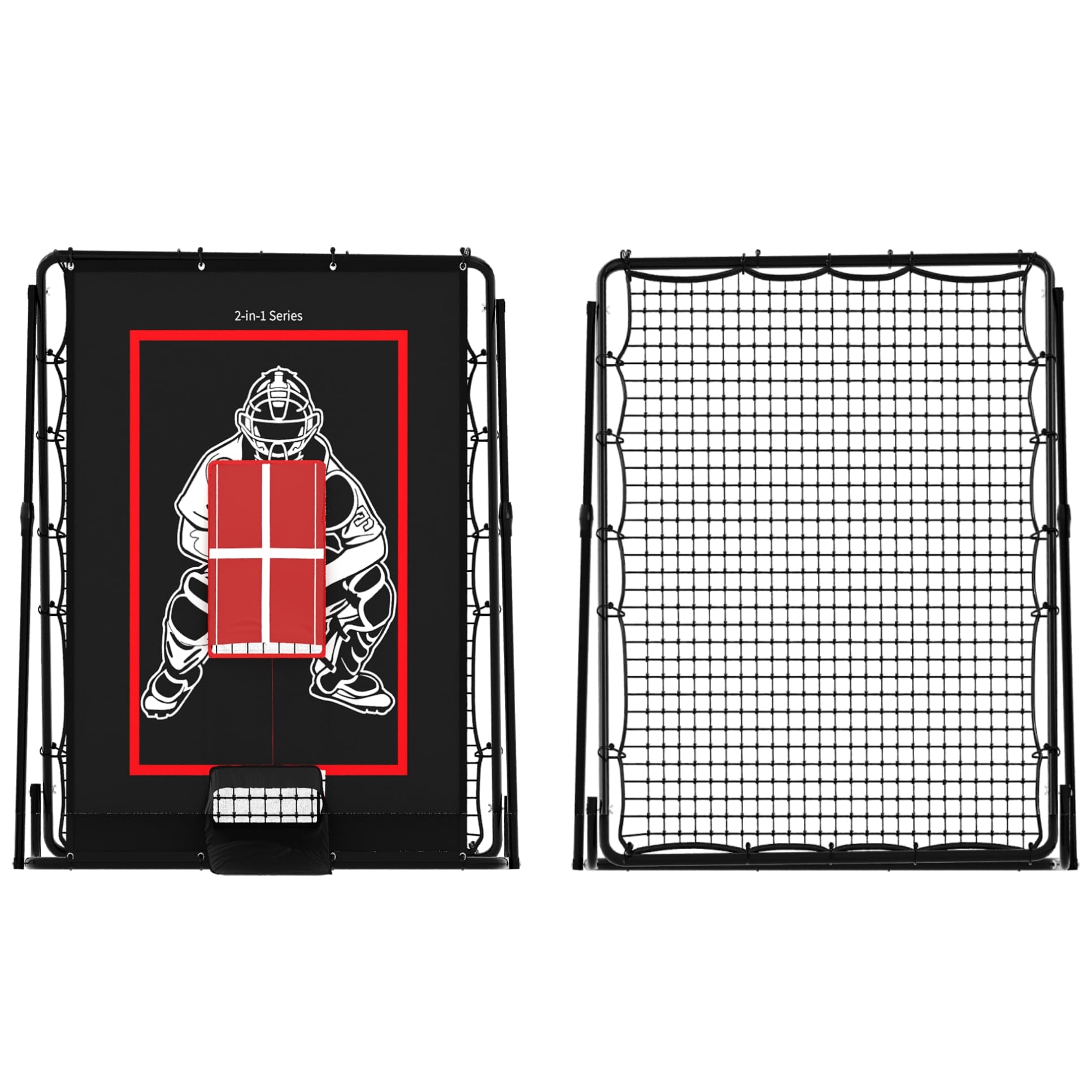 Cible de lancer et filet de rebond Garvee 2 en 1 pour le baseball - Nylon et polyéthylène - Entraînement pour jeunes - Réglable - Noir
