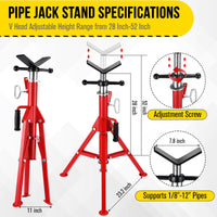 Support de levage de tuyaux Garvee à tête en V, robuste, 1134 kg (2500 lb), réglable de 71 à 132 cm (28 à 52 pouces), en acier, pliable, pour le soudage et la réparation automobile