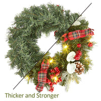 Couronne de Noël GARVEE 45 cm avec 15 lumières LED, pommes de pin et baies pour décorer portes et fenêtres, matériaux naturels, style champêtre festif