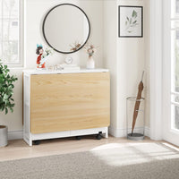 Garvee Table à Manger Pliante Blanche avec Rangement 2 Niveaux, Table de Cuisine Extensible à Rabats, Rectangulaire pour 4, Gain de Place