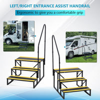 Garvee Escalier portable 3 marches avec rampe, bandes antidérapantes, métal robuste, pour camping-car, mobil-home, caravane, spa, piscine hors-sol, intérieur/extérieur