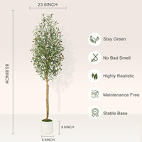 Olivier artificiel Garvee de 2,13 m (7 pi) avec 2 troncs en bois, 1152 feuilles en soie, pot en ciment blanc, décoration de salon, branches ajustables, vert réaliste