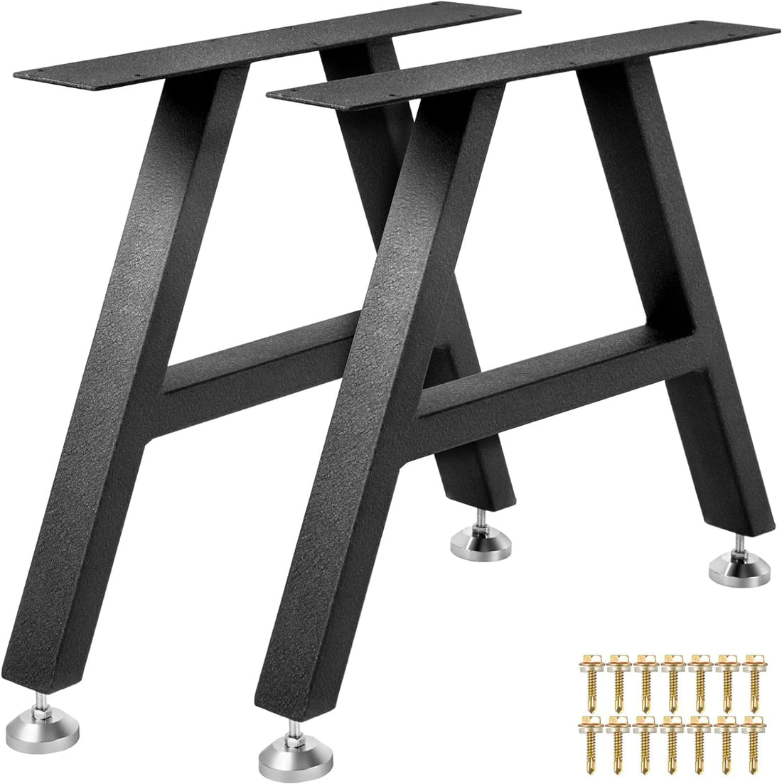 Pieds de table en métal Garvee en forme de X, 71 cm, noirs, robustes, pour meubles à monter soi-même, charge maximale 400 kg, patins réglables, 71 x 61 cm, lot de 2