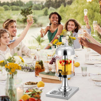 Garvee Distributeur de Boissons 8,3 L avec Bac à Glaçons, Support en Acier Inoxydable, Robinet et Bac d’Égouttement, Argenté, pour Fêtes et Mariages