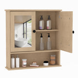 Garvee armoire murale de salle de bain avec portes miroir double, étagère ajustable, bois blanc, style ferme, compacte, installation facile, pour cuisine et entrée - Chêne