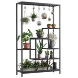 Garvee Support pour plantes d'intérieur, structure métallique à 5 niveaux avec crochets pour balcon et salon, 180 cm (70, 23 cm), noir - Noir