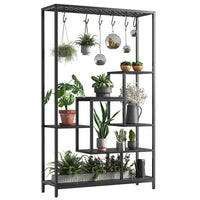 Support pour plantes d'intérieur Garvee, structure métallique à 5 niveaux avec crochets pour balcon et salon, 180 cm (70,9 pouces), noir
