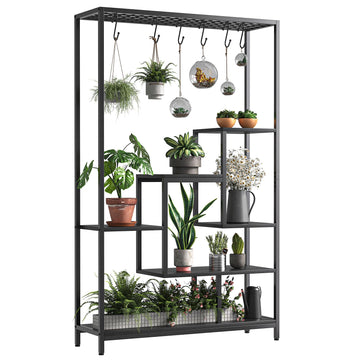 Support pour plantes d'intérieur Garvee, structure métallique à 5 niveaux avec crochets pour balcon et salon, 180 cm (70,9 pouces), noir