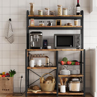 Étagère de boulanger Garvee avec 2 supports, panier à 5 niveaux en fil métallique, bois et métal, pour cuisine et coin café, 90 x 40 x 150 cm, robuste et polyvalente