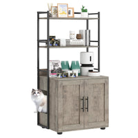Meuble pour litière Garvee avec étagères de rangement, meuble 2 en 1 pour chat, MDF et fer, gris, pour usage intérieur, 3 étagères, robuste et sans odeur