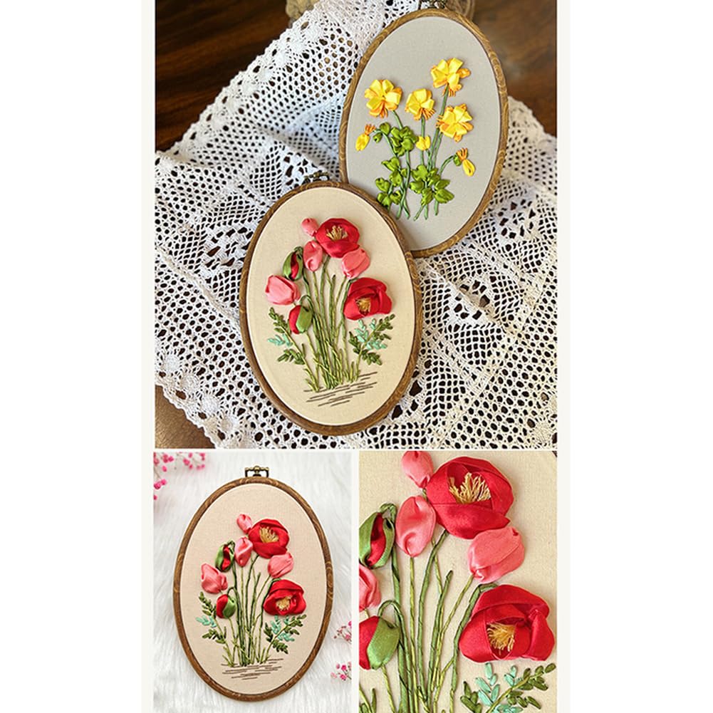 Kit de broderie Garvee pour débutants avec ruban 3D, tambour à broder et aiguille pour loisirs créatifs, cadeau idéal, coton, espagnol, ensemble créatif