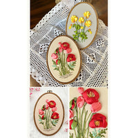 Kit de broderie Garvee pour débutants, motif floral 3D, comprenant tissu à broder, patrons, tambour à broder, fils, aiguille et un motif coloré.