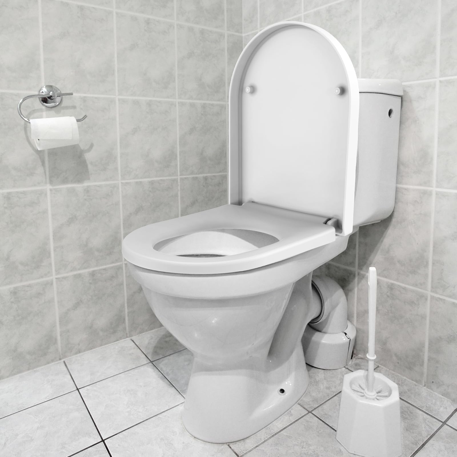 Abattant de toilettes Garvee avec fermeture amortie, blanc - Abattant antibactérien à démontage rapide pour toilettes en forme de D, capacité de charge jusqu'à 150 kg