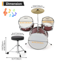 Batterie Garvee 3 pièces pour débutants avec cymbales et pédale de grosse caisse, pour chambre d'enfant, 74 cm (29 pouces), rouge