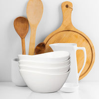 Ensemble de 4 grands bols ovales en porcelaine Garvee de 1,25 L (42 oz), 20 cm (8 po), blancs, empilables de façon ergonomique pour la cuisine et la table.