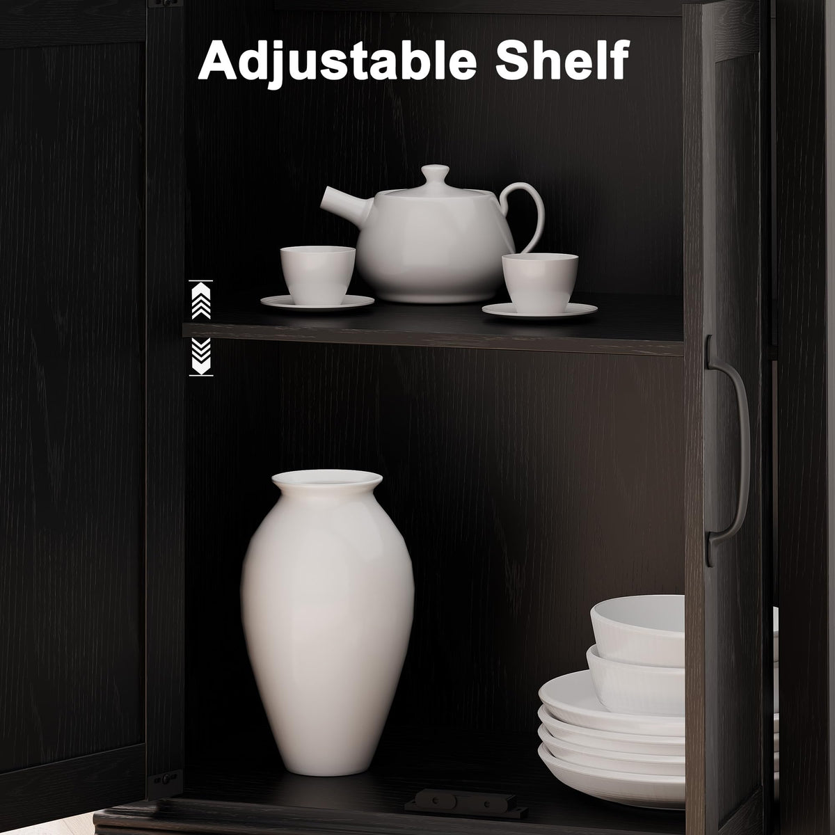 Garvee bibliothèque de style campagne avec portes, 5 niveaux, grand espace de rangement, MDF, salon, bureau, 31 cm (P) × 62 cm (L) × 175 cm (H)