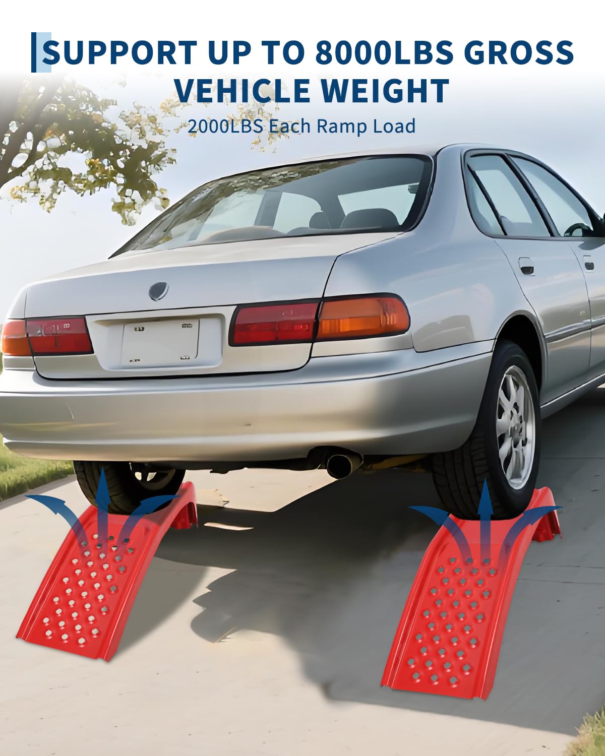 Ensemble de rampes de levage Garvee pour voiture, capacité de 3630 kg (8000 lb), 2 rampes en acier, hauteur de levage de 20 cm (8 po), antidérapantes, robustes, rouges, 91 x 33 x 23 cm (36 x 13 x 9 po), pour atelier et garage