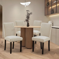 Ensemble de 2 chaises de salle à manger rembourrées Garvee, style moderne, garniture cloutée, tissu, ergonomiques, pieds en bois, beige, pour la cuisine et la salle à manger